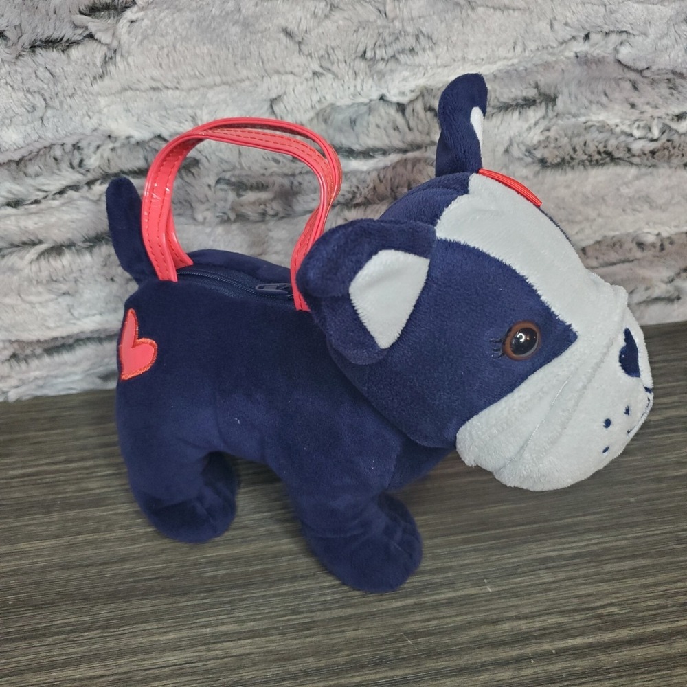 Gymboree Ciao‎ Puppy Navy Blue Plush Dog Purse Tote Hot Pink Straps Bow Heart